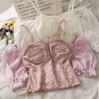 Patchwork Off-shoulder Lace Crop Top