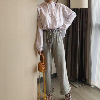 Open Back Hoodie / Drawstring Wide-leg Pants