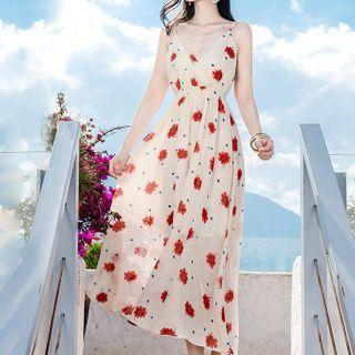 Flower Patterned Sleeveless Chiffon Maxi Dress