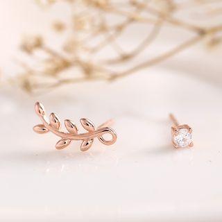 925 Sterling Silver Non-matching Branches & Rhinestone Earring