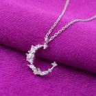 Moon Rhinestone Pendant Sterling Silver Necklace Silver - One Size