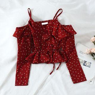 Long-sleeve Cold Shoulder Dotted Top