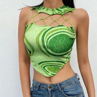 Printed Asymmetrical Crop Tank Top