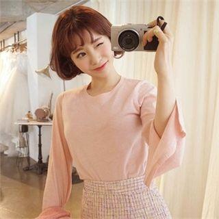 Slit-cuff Plain T-shirt