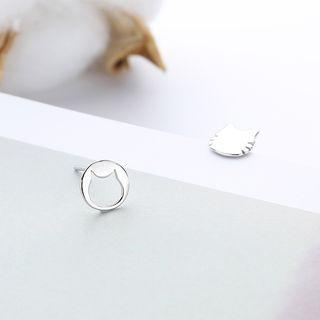 Non-matching 925 Sterling Silver Cat Stud Earring Silver - One Size