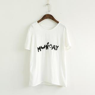Short-sleeve Lettering Embroidered T-shirt
