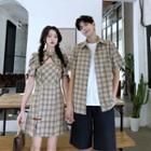 Couple Matching Plaid Mini A-line Dress / Shirt / Shorts / Set