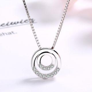 925 Silver Rhinestone Pendant Necklace As Shown In Figure - One Size