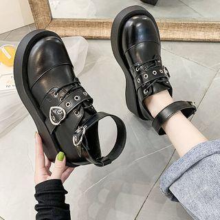 Platform Lace-up Belted Ankle Boots