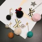 Bow-accent Pompom-accent Drop Earrings