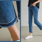 Frayed Cutout-hem Slim-fit Jeans
