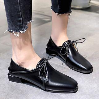 Faux Leather Lace Up Block Heel Oxfords
