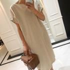 Open-placket Pintuck-sleeve Dress