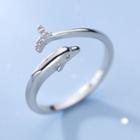 925 Sterling Silver Rhinestone Dolphin Open Ring Silver - One Size