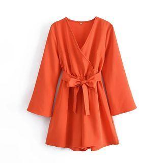 V-neck Tie-waist Wide Leg Romper