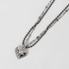 Heart Pendant Double-chain Necklace Silver - One Size