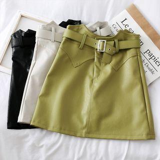 Faux-leather High-waist Mini Skirt With Belt