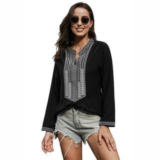 Long Sleeve Embroidery Blouse