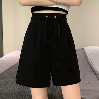 High-waist Drawstring Wide Leg Shorts