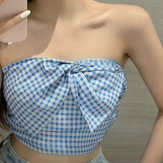 Plaid Tube Top Blue - One Size