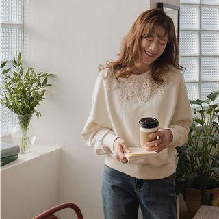 Embroidered Lace-trim Sweatshirt