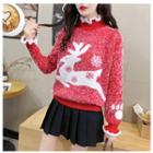 Contrast Trim Reindeer Sweater