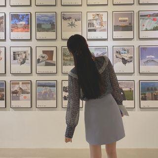 Floral Chiffon Capelet Blouse Navy Blue - One Size