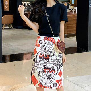 Set: Short-sleeve T-shirt + Midi Sheath Skirt