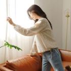 Button-back Drawstring Floral Blouse