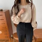 Sheer-sleeve Button-back Blouse