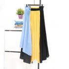Color-block Pleated Chiffon Skirt Black, Yellow & Blue - One Size
