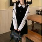 Mock Two-piece Long-sleeve Two-tone Velvet Mini A-line Dress