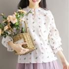 Bird Print Frilled Blouse