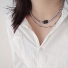 Rectangle Faux Crystal Layered Stainless Steel Choker Silver - One Size