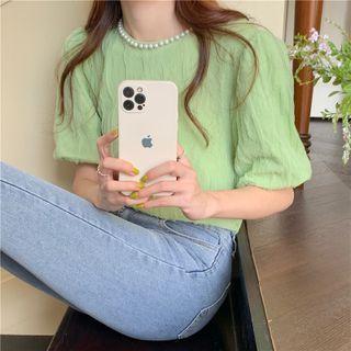 Short-sleeve Faux Pearl Trim Top