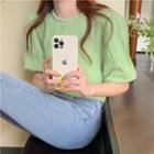 Short-sleeve Faux Pearl Trim Top