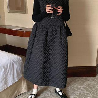 Quilted Midi A-line Overall Dress Black - One Size
