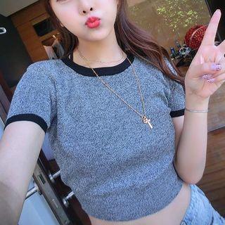 Contrast Trim Short Sleeve Cropped T-shirt