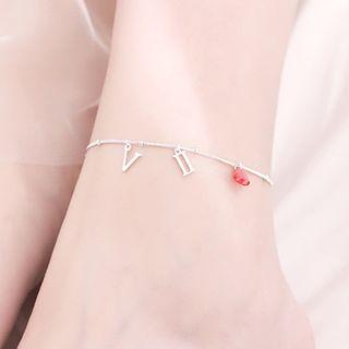 925 Sterling Silver Roman Numeral Rhinestone Heart Anklet 925 Sterling Silver Roman Numeral Rhinestone Heart Anklet - One Size