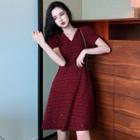 Short-sleeve A-line Dress Red - One Size