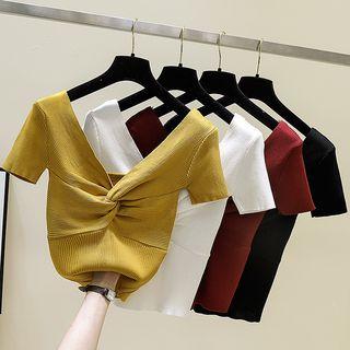 V-neck Open Back Short-sleeve Top