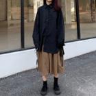 Long-sleeve Plain Shirt / High-waist Plain A-line Skirt