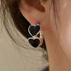 Heart Stainless Steel Hoop Earring 1 Pair - Eh49 - Black & Silver - One Size