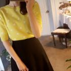 Round-neck Dotted Knit Top Yellow - One Size