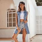 Buttoned Long Denim Vest