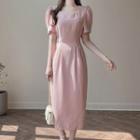 Square-neck Pleated Long Dress