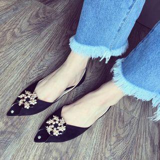 Rhinestone Buckle Peep-toe Flats