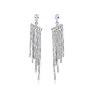 Fashion Temperament Bright Geometric Tassel Earrings With Cubic Zirconia Silver - One Size