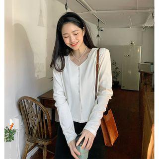 Sweetheart-neck Ribbed Cardigan