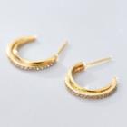 Rhinestone Layered Sterling Silver Open Hoop Earring 1 Pair - Gold - One Size